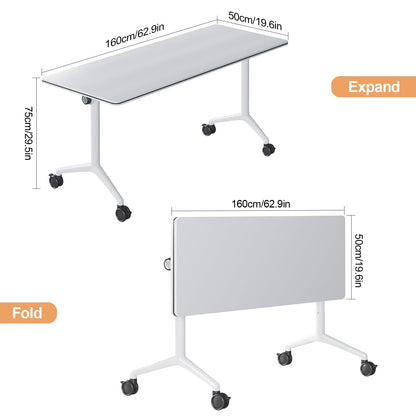 rzoizwko Modular Folding Conference Room Tables with Wheels, Flip Top Training Table System for Office & Classroom, Mobile Joinable Meeting Desks for Seminar & Collaboration Spaces