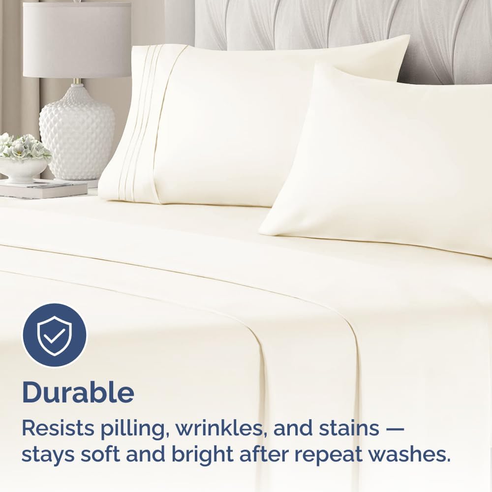 Skiennix Queen Pillow Cases Set of 4 - Ultra Soft Hotel Quality - Wrinkle Free & Stain Resistant - Off White