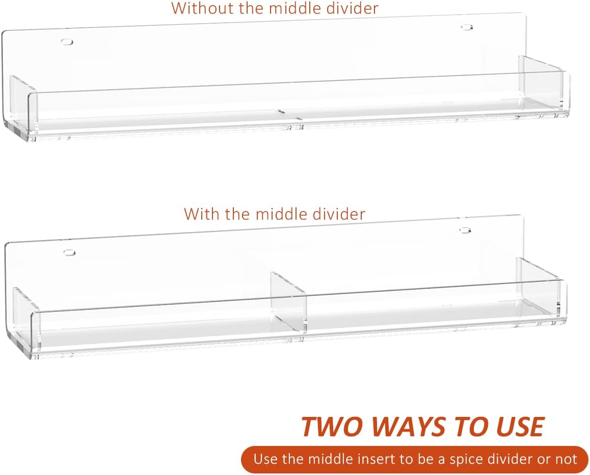 Acrylic Spice Rack Wall Mount, Hanging Spice Shelf Racks for Seasonings, Kitchen Spice Jars Wall Organizer Storage