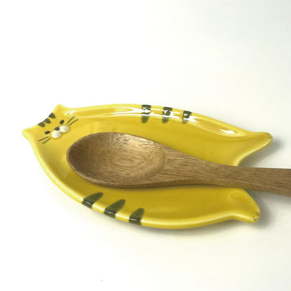 Spoon Rest for Stove Top [ Designed in Japan ] Cute Ceramic Spoon Rest/Holder for Kitchen Counter (tabby cat)