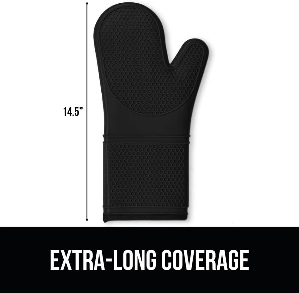 GORILLA GRIP BPA-Free Soft Silicone Oven Mitts, 14.5x8.3, Heat Resistant Cooking Gloves, Set of 2, Black