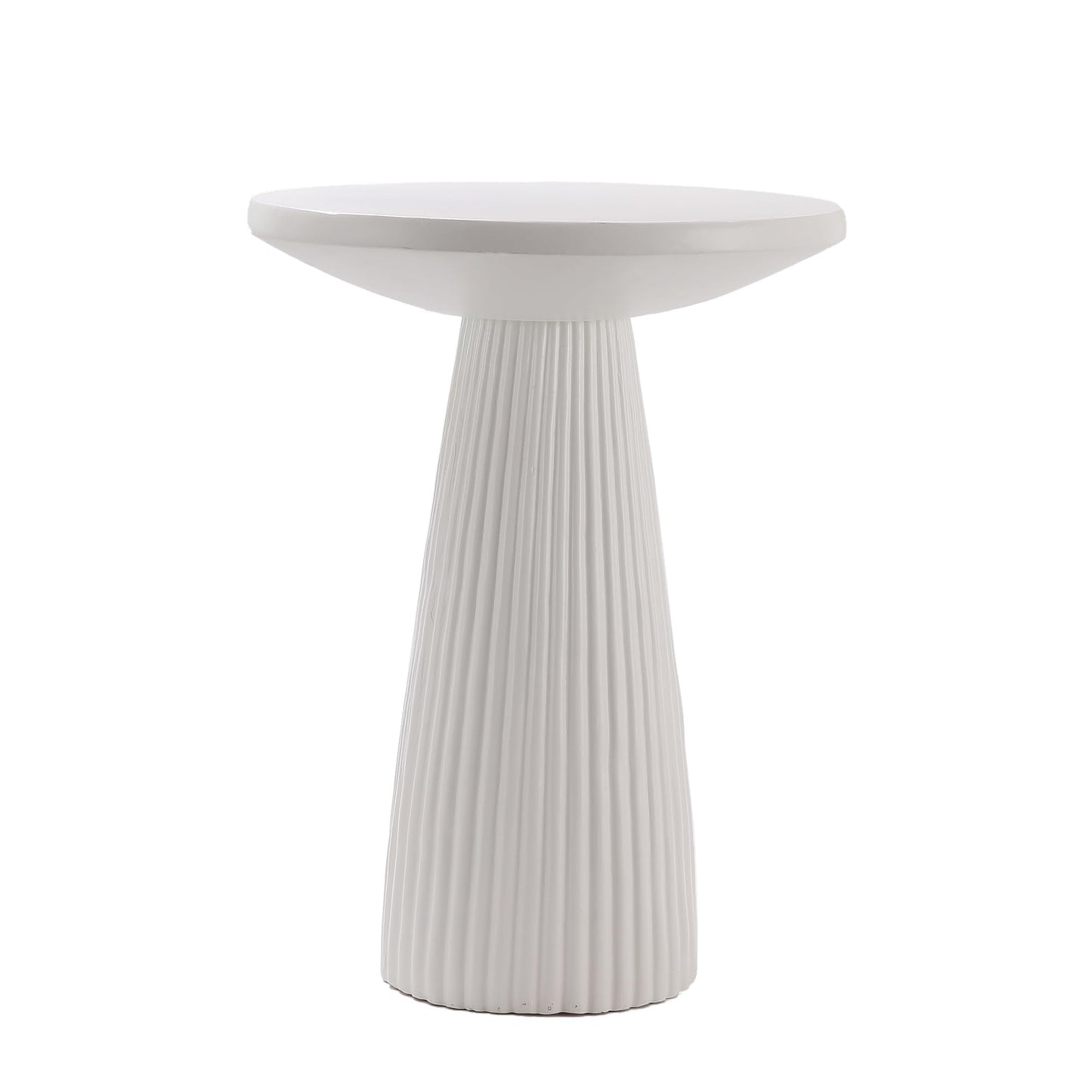 KEIKI Magnesium Oxide Fluted Base Side Table, 19.69" Round End Table for Indoors, Outdoors, Mid-Century Modern Side Table, Circle Fluted End Table for Living Room Patio, Ivory White