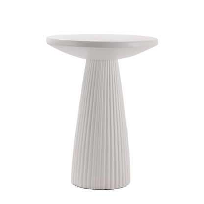 KEIKI Magnesium Oxide Fluted Base Side Table, 19.69" Round End Table for Indoors, Outdoors, Mid-Century Modern Side Table, Circle Fluted End Table for Living Room Patio, Ivory White