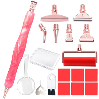 Praise V Do Diamond Painting Art Drill Pen Kit with Screw Stainless Steel Rose Metal Tip Nibs Placers Roller Tool Accessories, Diamond Art Pen for 5D Diamond Paint Bead Dot NeonPink