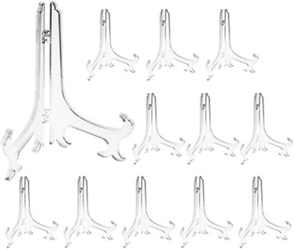 Artliving 7 Inch Clear Plastic Easels, 12 Pack, Stand/Plate Holders to Display Pictures, Home Decoration, Weddings
