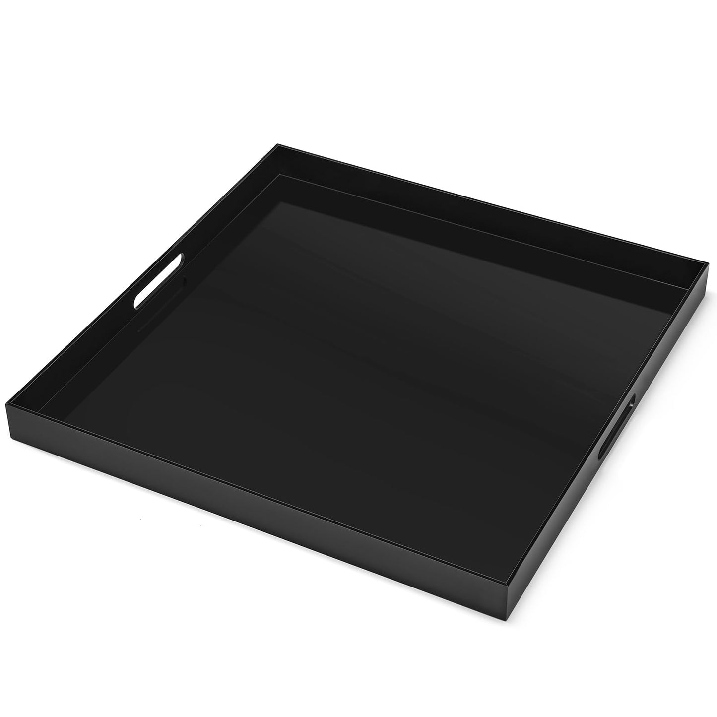 18×18 inches Oversized Black Acrylic Ottoman Tray Extra Large Decorative Tray Spill-Proof Serving Trays with Handles King-Size Safe Edge Organizer for Coffee Table Countertop Breakfast