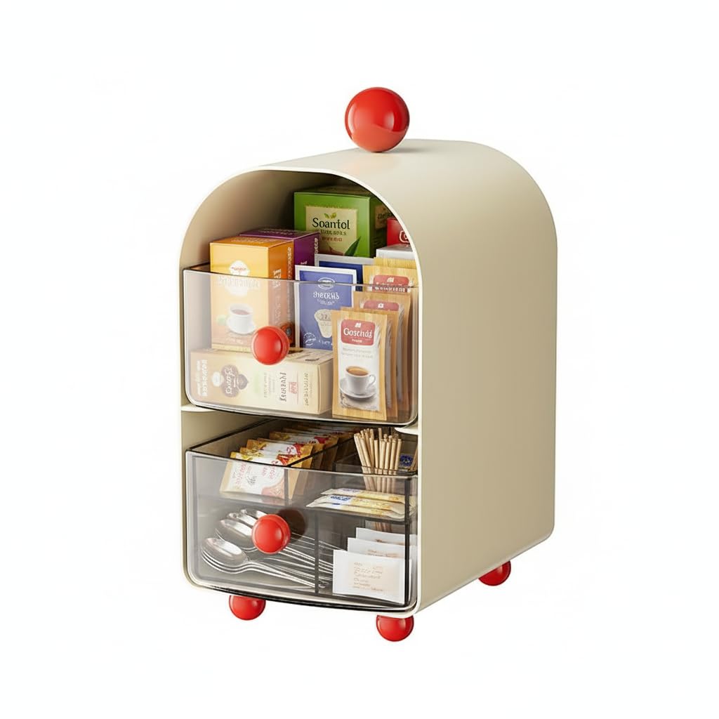 Tea bag coffee storage box. Double-layer drawer style acrylic tea bag rack, desktop tea storage, pantry, kitchen, cabinet.