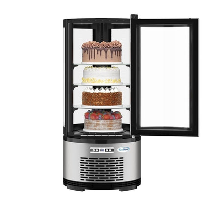 KoolMore Circular Refrigerated Bakery Display Case, 19 in, Silver Finish, 2 Sliding Glass Doors, Adjustable Temperature 33°F-53°F, 5.3 Cu. Ft., Countertop Merchandiser, 2 Shelves for Pastries,