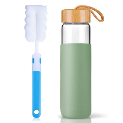 Yomious 20 Oz Borosilicate Glass Water Bottles with Silicone Sleeve BPA Free, Dishwasher Safe - Reusable Clear Glass Drinking with Leak Proof Bamboo Lid | Perfect Gym Water Bottles for Men & Women