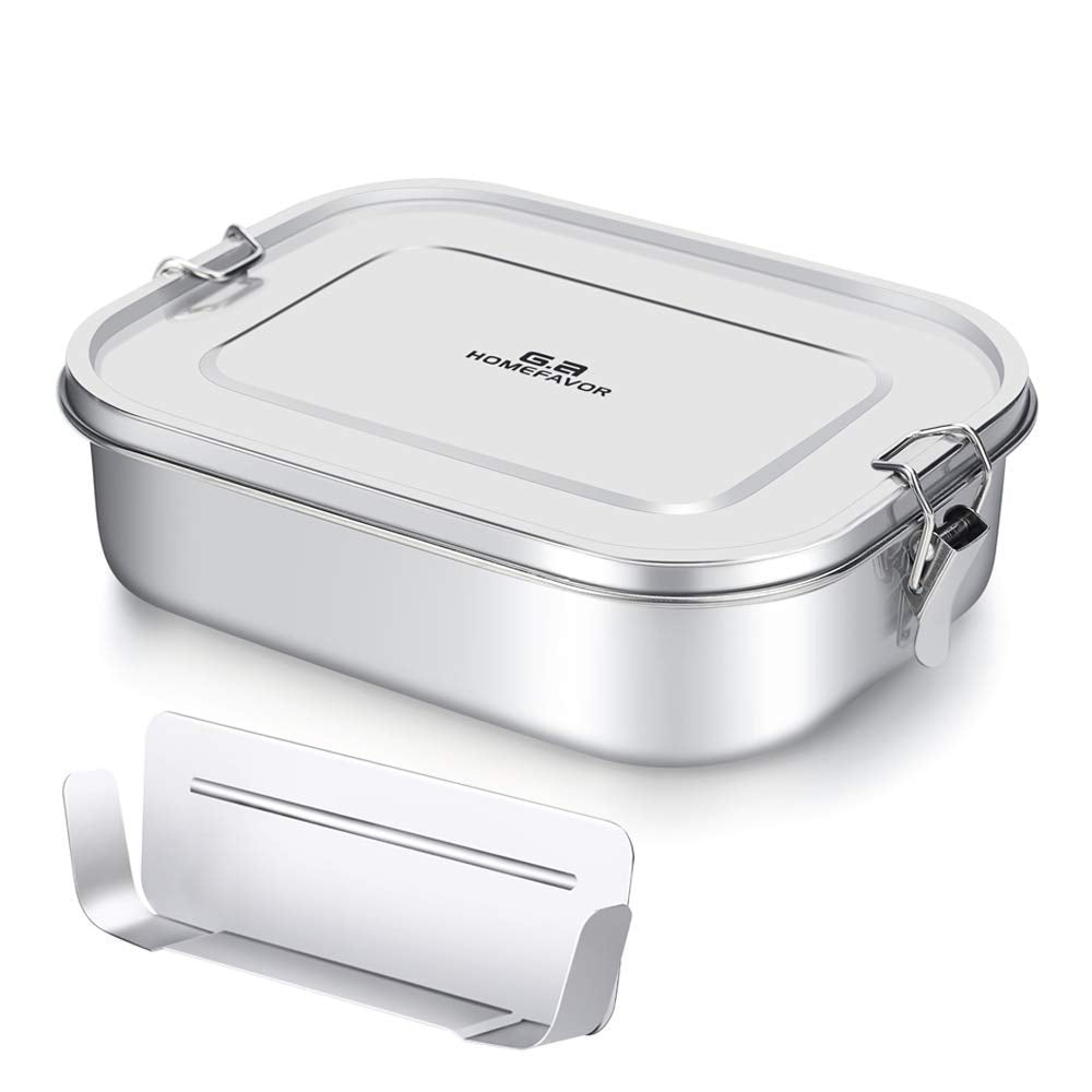 G.a HOMEFAVOR Stainless Steel Bento Lunch Box - Leak-Proof Metal Bento Box, Large Food Container with Lock Clips, Snack Container, Dishwasher Safe, 2 Compartments, 1400 ml/47 oz