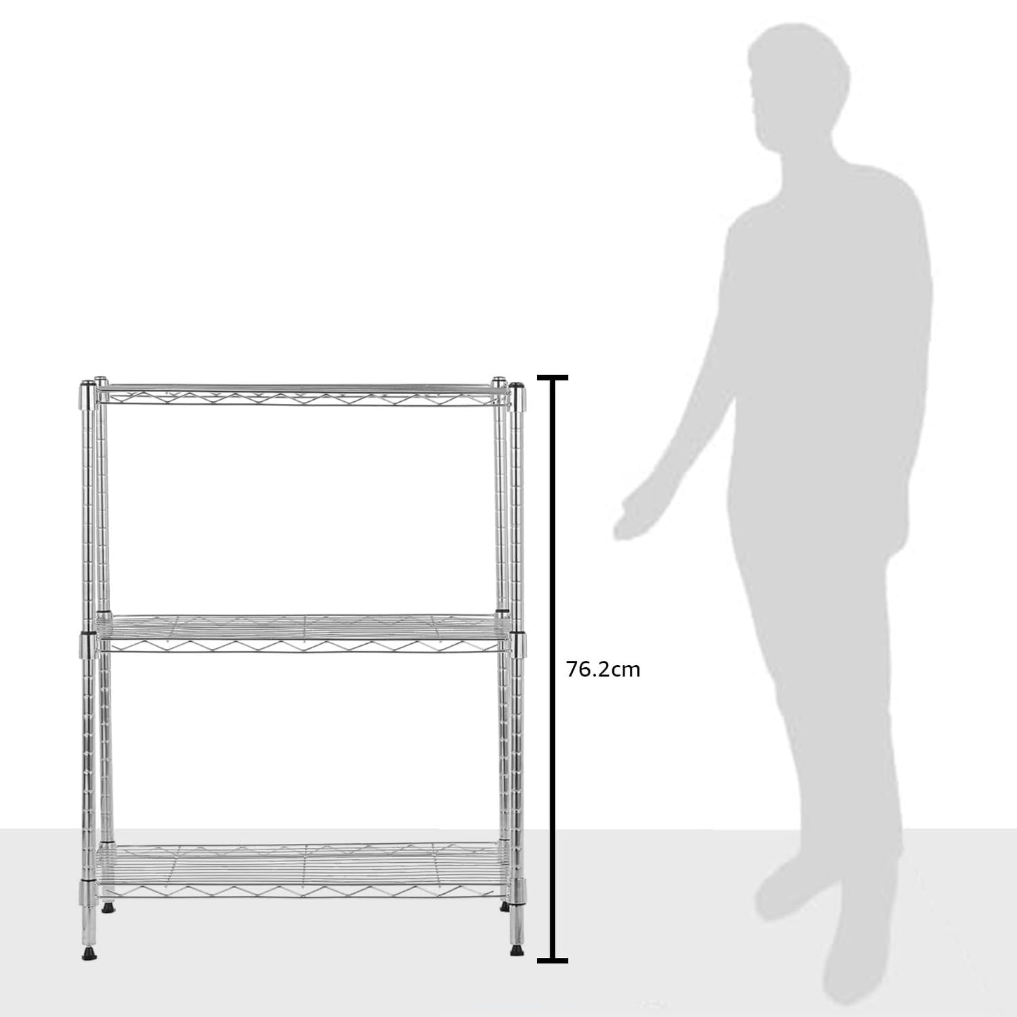 Amazon Basics 3-Shelf Adjustable Heavy Duty Steel Wire Shelving Rack with Chrome Finish, No-Tool Assembly, 250 lbs per Shelf, 23.2" L x 13.4" W x 30" H