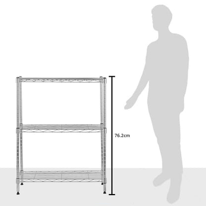 Amazon Basics 3-Shelf Adjustable Heavy Duty Steel Wire Shelving Rack with Chrome Finish, No-Tool Assembly, 250 lbs per Shelf, 23.2" L x 13.4" W x 30" H