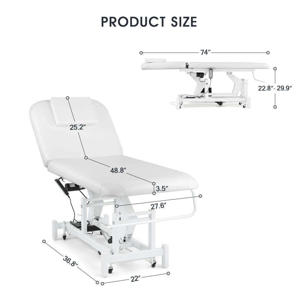 Artist hand Electrical Facial Bed for Esthetician 110V Removable Massage Table 2 Motor Beauty Bed Medical Aesthetic Tattoo Chair with Adjustments, Hand/Foot-Operated,White