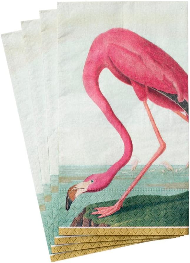 15 Package, Caspari Audubon Birds Paper Guest Towel Napkins, Per Pink