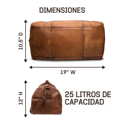 Full Grain Leather Duffle Bag – 25L Travel, Gym & Carry-On Weekender for Men | Handcrafted Overnight Bag with Brass Hardware, Vintage Style