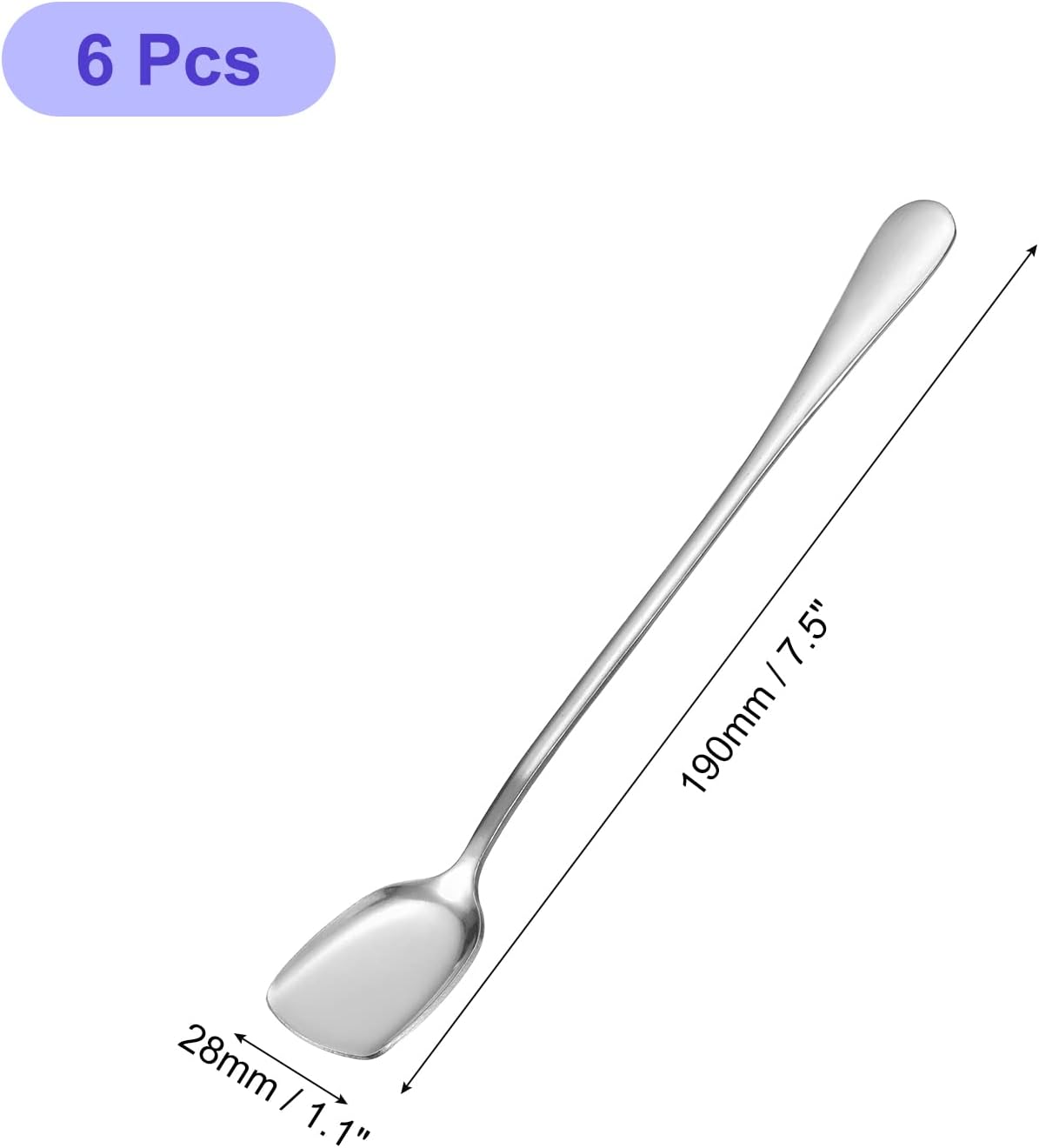 uxcell Set of 6 Stainless Steel Ice Cream Spoons, 7.5-Inch Dessert Yogurt Shovel Spoons for Home, Kitchen, Restaurant