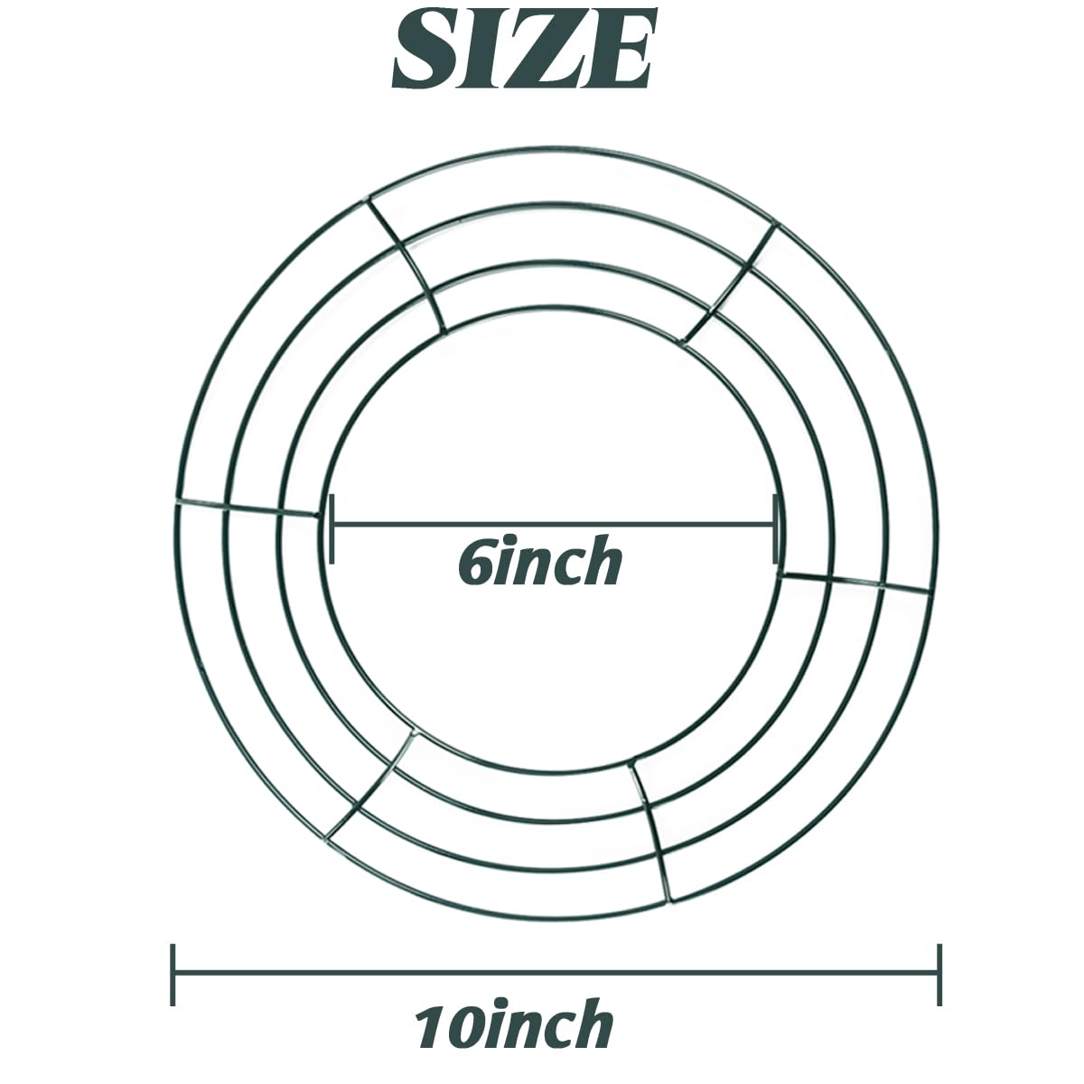 TIHOOD 6PCS 10” Wire Wreath Frame Round Metal Wreath Form for Crafts & Floral Decorations on Weddings Christmas Home Party Celebrations, Dark Green