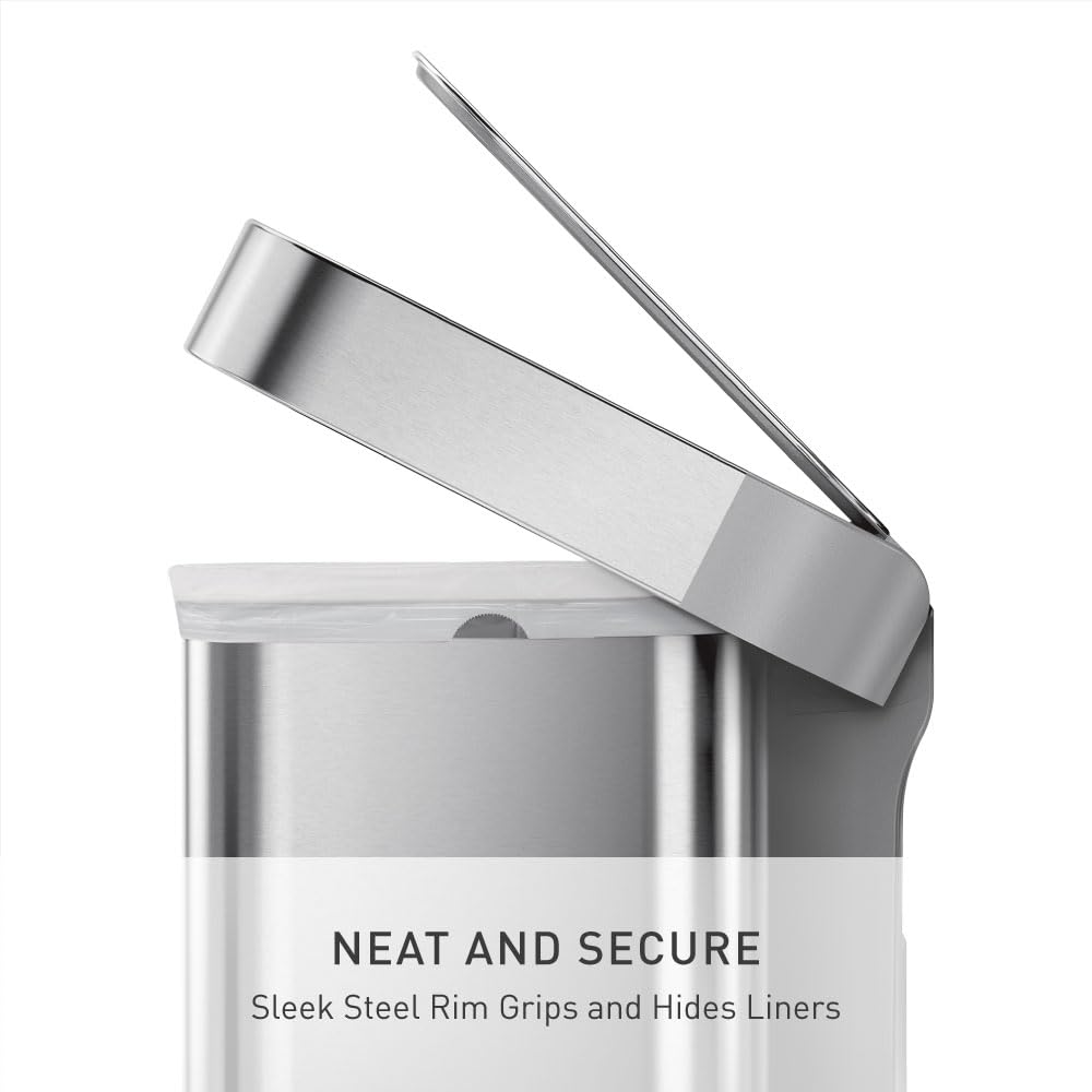 simplehuman 58 Liter / 15.3 Gallon Rectangular Dual Compartment Recycling Step, Brushed Stainless Steel with Soft-Close Plastic Lid Kitchen Trash Can