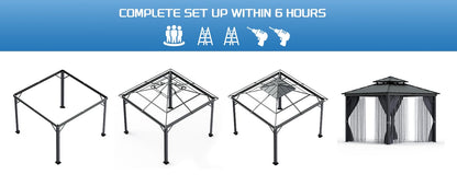 Garvee 12x12Ft Hardtop Gazebo, Double Metal Roof, Heavy Duty Gazebo Canopy for All Weather, with Nettings & Curtains, Aluminum Alloy Frame, Outdoor Gazebos for Patio, Backyard, Deck, Lawn, and Garden