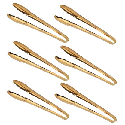 BYEGOU 6 Pieces Stainless Steel Food Serving Tongs, 9-Inch Gold Kitchen Tongs with Non-Slip Serrated Tips, Ideal for Buffet, BBQ, Restaurant, Party, Kitchen Home Use, Dishwasher Safe
