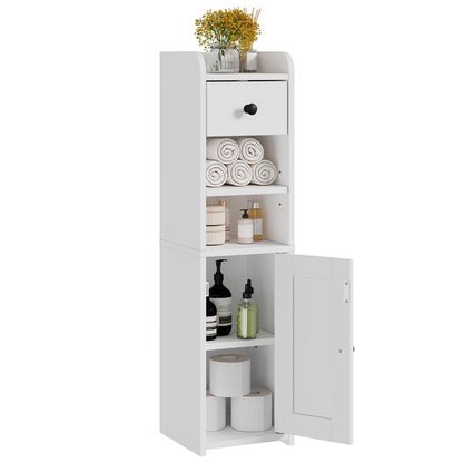 Lomojo Small Bathroom Storage Cabinet,Narrow Toilet Paper Holder,Corner Floor Cabinet with Doors and Drawer for Small Space,Adjustable Shelf Organizer,7.75L*7.75D*29.6H,White