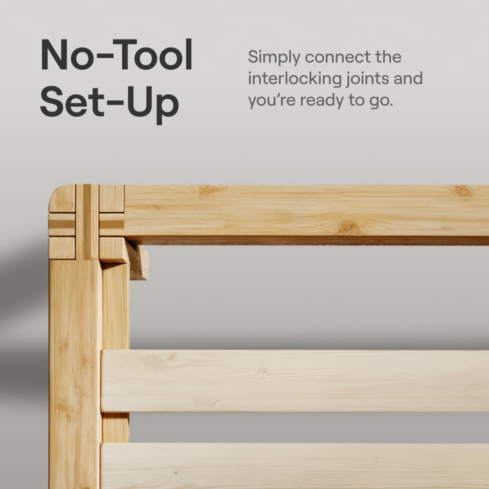 Nectar Bamboo Platform Bed Frame - King - Natural - Floating Center Support Legs - 12” Height - Easy Tool Free Set Up - Contemporary and Durable - Sturdy Wooden Support Slats - Holds Up to 800 Pounds