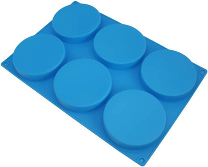 6-Cavity Large Silicone Cake Molds - Non-Stick Round Disc Mousse Cake Pan, French Dessert, Candy, Soap (Blue)