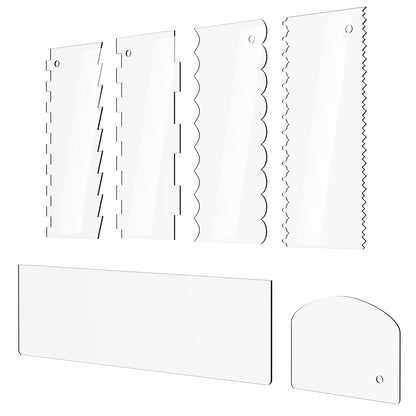 Cake Scraper 6 Pieces Clear Acrylic Icing Smoother Decorating Comb Scrapers Set, Pastry Cutter for Mousse Butter Cream Decoration, 11 Patterns Different Stripes for Cakes Edges, Kitchen Baking Tool
