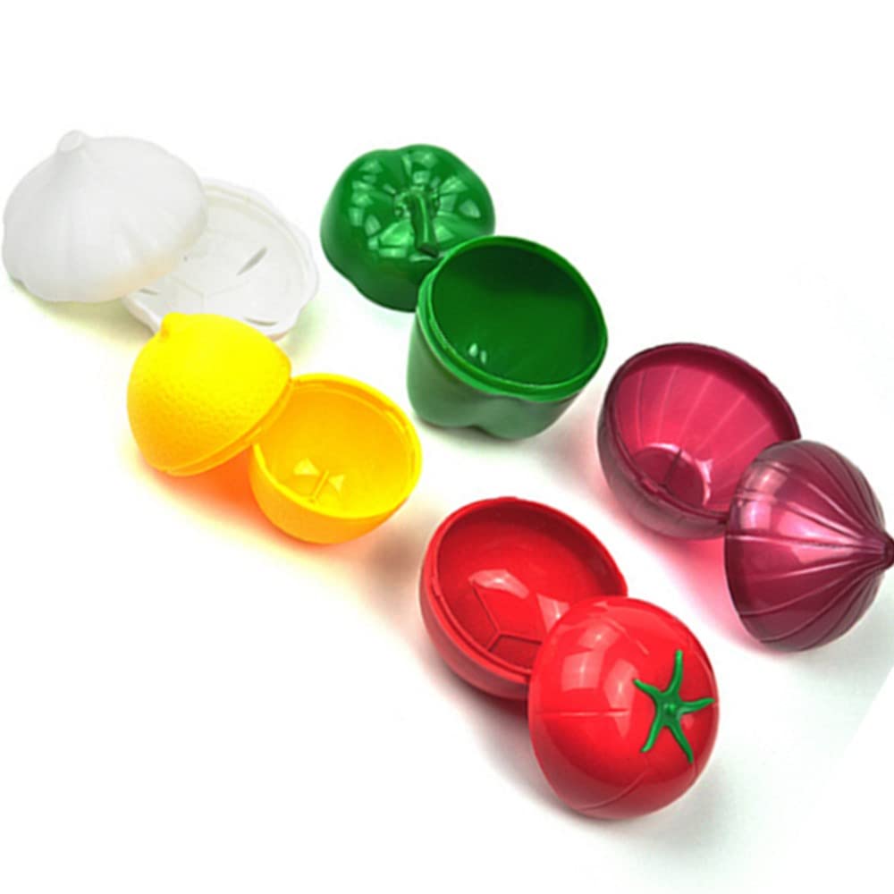 Vegetable and Fruit Storage Containers for Fridge, 5 Pcs BPA Free Reusable Food Saver - Tomato, Avocado, Onion, Lemon Keeper Holder - Refrigerator Vegetable Crisper
