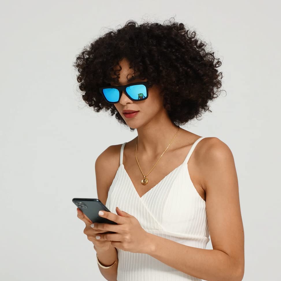 OhO Smart Glasses,Polarized Sunglasses with Bluetooth Speaker,Athletic/Outdoor UV Protection and Voice Control,Unisex(Mirror Blue Lens)
