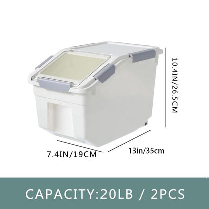 20Lbs 2 Pack Food Storage Container with Scoop, Airtight Rice Storage Bins Flour Containers Pet Food Dispenser with Handle & Wheels, Plastic Kitchen Pantry Organization for Cereal Baking Supplies