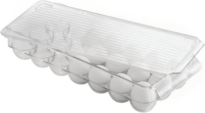 21 iDesign Clear Plastic Egg Holder for Fridge with Lid - Egg Storage Container Organizer Bin