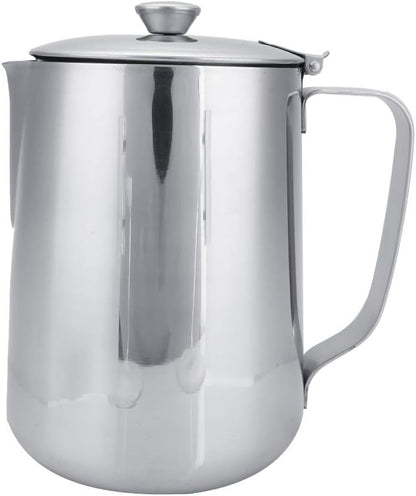 Stainless Steel Milk Frothing Pitcher with Lid for Latte Coffee Art, 1500ML, for Office Kitchen with Handle