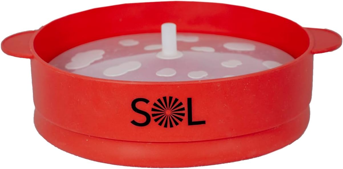 SOL Heat-Resistant Cooking Utensil Set, Microwave Silicone Popcorn Maker with Lid, BPA Free, Collapsible Bowl (Red)