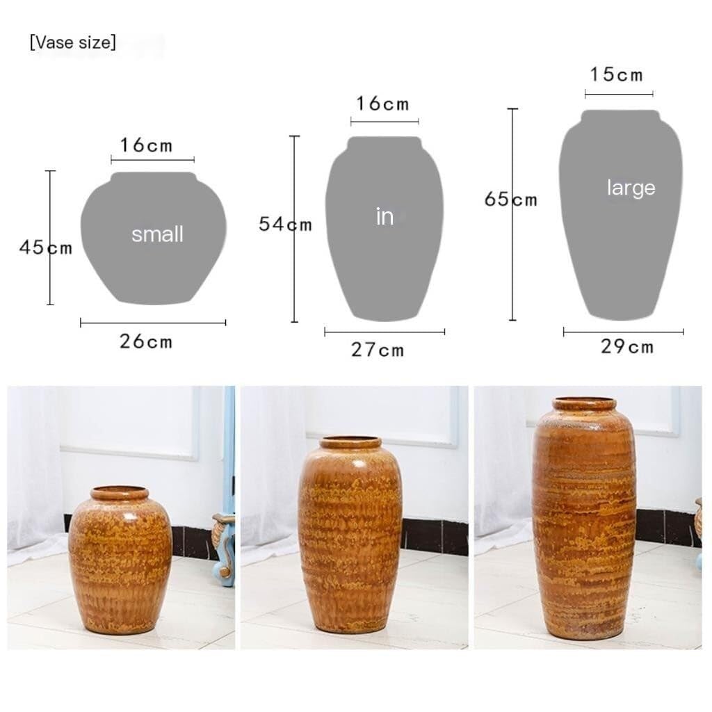 Large Yellow Ceramic Floor Vase, Handcrafted Glazed Pottery for Flower Arrangement, Modern Chinese Style Decor