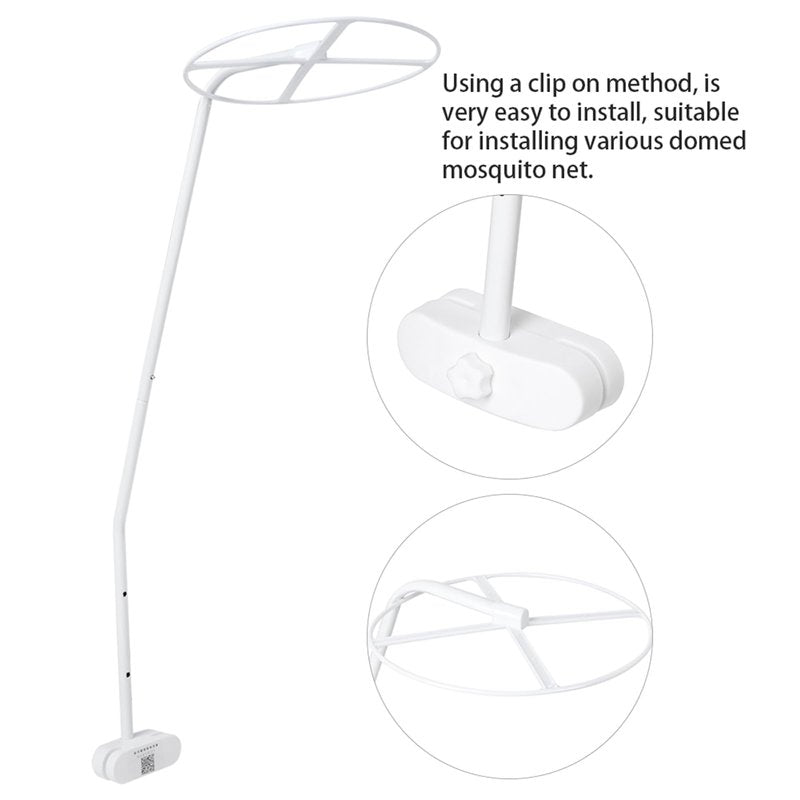 Adjustable Clip On Crib Canopy Holder, 0.9m/2.95ft Baby Net Support Rack for Crib Cot Bed, Easy Install Mosquito Net Stand for Nursery, Universal Crib Conversion Accessories (White)