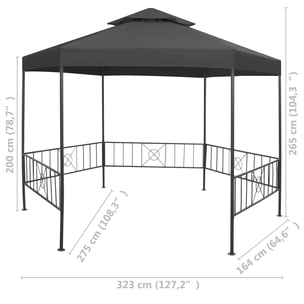 Large Hexagonal Garden Gazebo, Anthracite Powder-Coated Steel Frame, 127.2x127.2 inch Outdoor Canopy Tent for Patio, Backyard Events Outdoor Structures