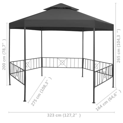 Large Hexagonal Garden Gazebo, Anthracite Powder-Coated Steel Frame, 127.2x127.2 inch Outdoor Canopy Tent for Patio, Backyard Events Outdoor Structures