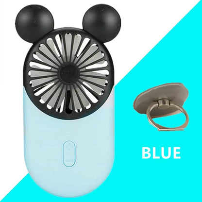 Cute Personal Mini Fan, Handheld USB Rechargeable Fan with LED Light, 3 Adjustable Speeds for Indoor/Outdoor