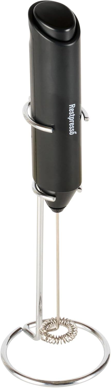 1 Restaurantware-Restpresso Electric Milk Frother, Battery-Operated Electric Foam Maker - With Stand, Stainless Steel