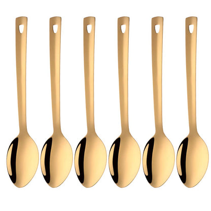 Stainless Steel Serving Spoons: Long Handle Flatware Set of 6 - Large Metal Kitchen Serving Tablespoons for Buffet Banquet 13-Inch Gold