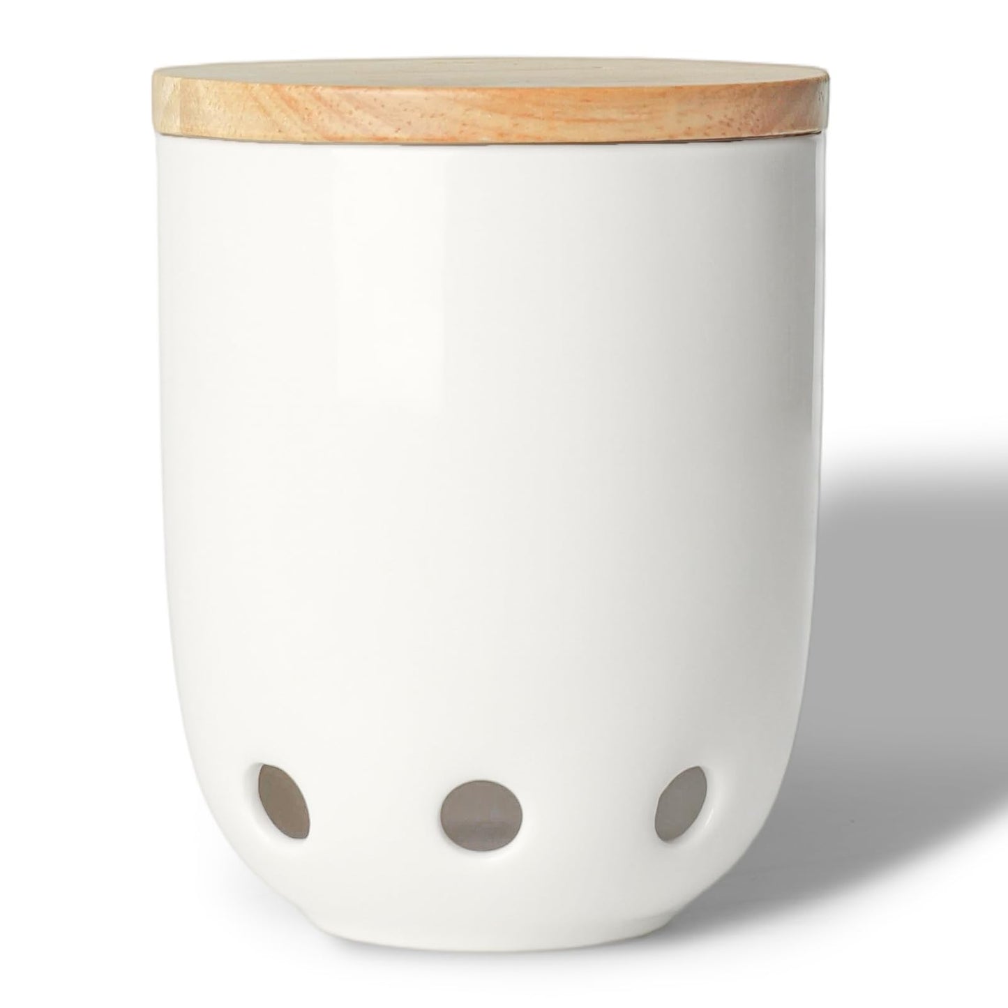 LEETOYI Ceramic Garlic Keeper for Counter, Garlic Holder with Wood Lid, Garlic Container for Kitchen, Garlic Saver to Keep Your Garlic Cloves Fresh Longer (White)
