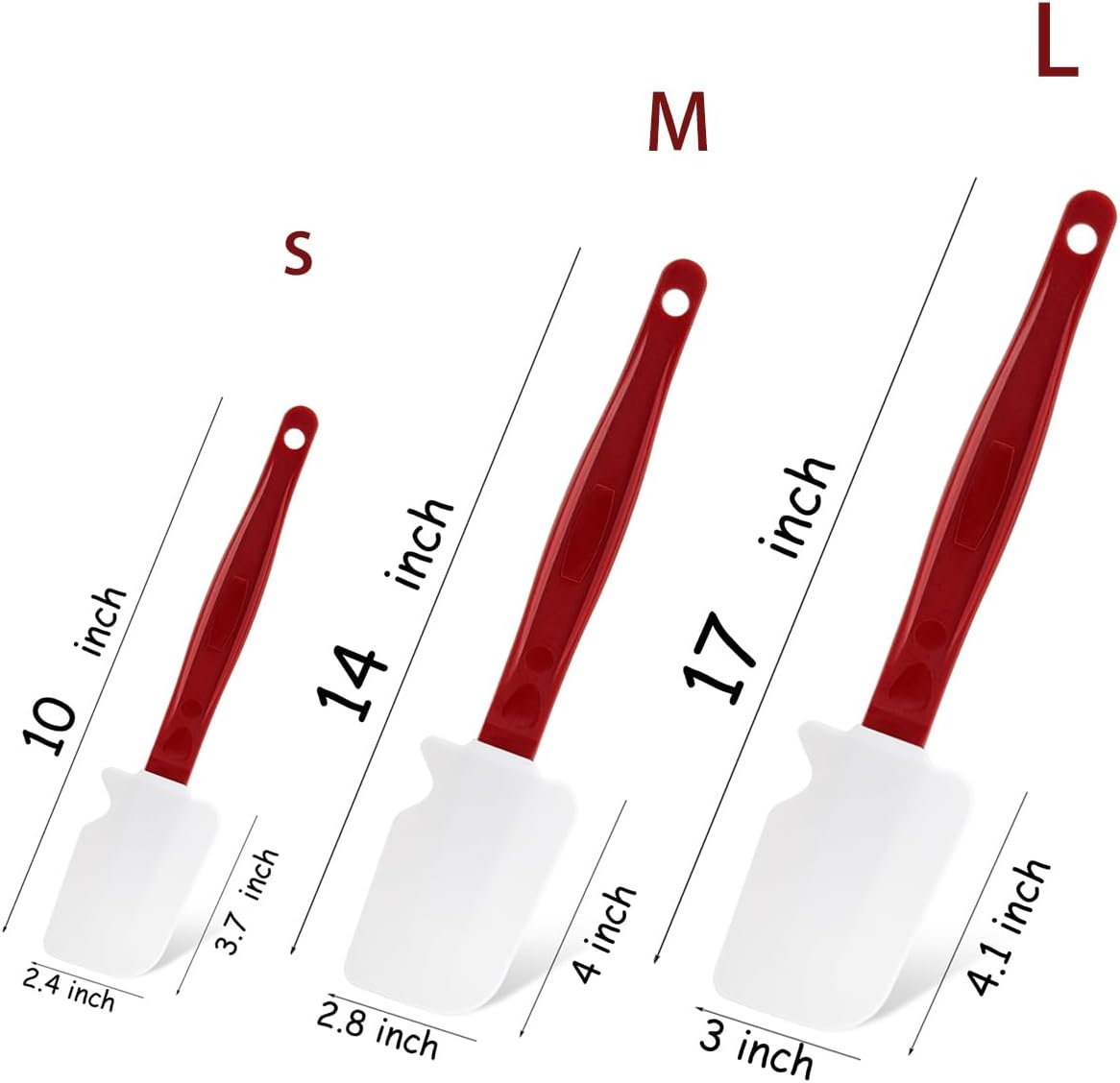 Silicone Rubber Spatula Set (3 Scrapers, 10"/14"/17") - High Heat Resistant Commercial Grade Butter Scraper Pack