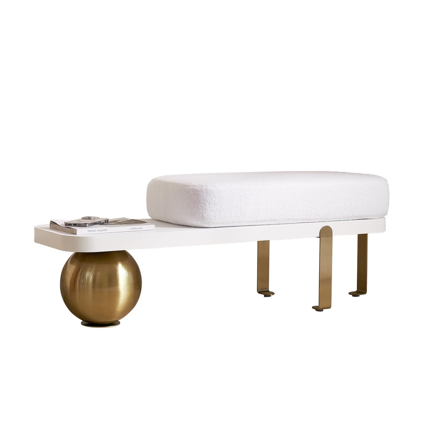 homary 47.2" Modern Entryway Bench, Wooden Boucle Upholstered Bench with Abstract Metal Legs, Lambswool Cushioned Seating for Entryway, Bedroom or Living Room