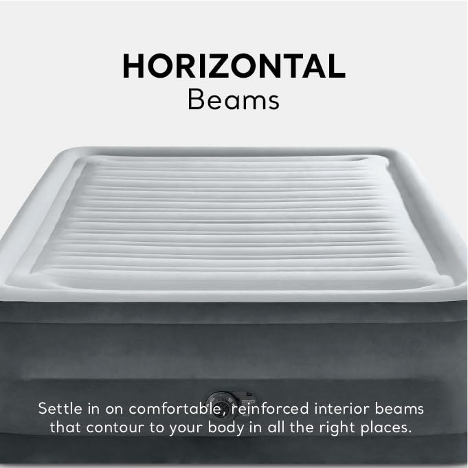 Intex 64417ED 22in Queen Dura-Beam Comfort Plush High-Rise Inflatable Air Mattress with Built in Pump for Travel and Camping, 600lb Weight Capacity