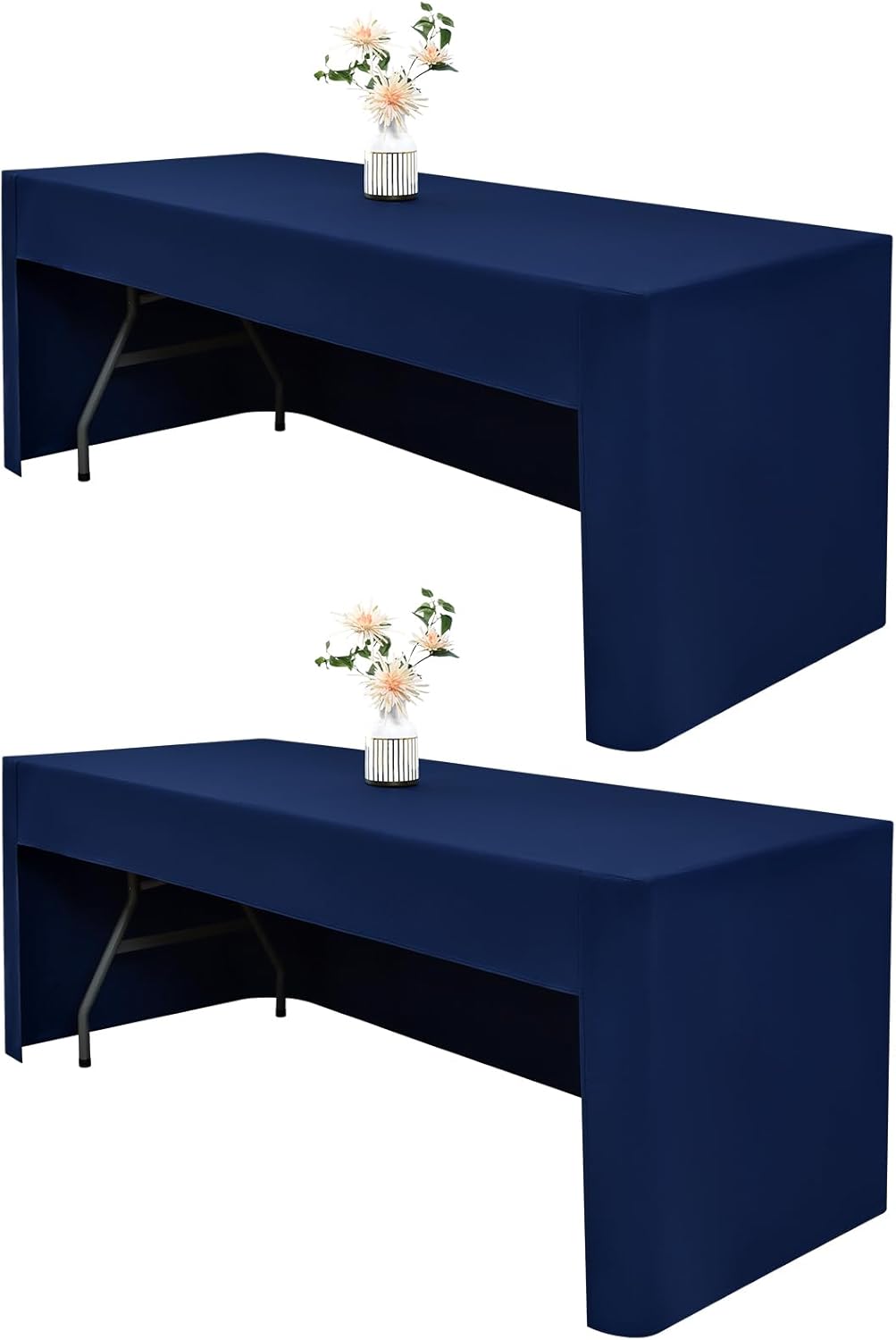 2 Pack 6ft (72x30 Inch), 3-Sided Wolkemer Open Back Fitted Tablecloth Rectangle Vendor Table Cloth Washable Navy Fabric