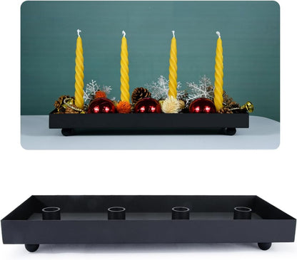 TELOSMA Advent Candle Holder - Matte Black Iron Tray for 4 Taper Candles | Perfect for Thanksgiving & Christmas Decor