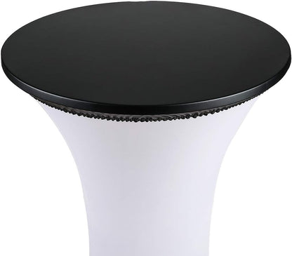 24 Inch JISEN Cocktail Waterproof Round Table Topper Cap Polyester Fitted Stretchable Tablecloth Cover D-Black