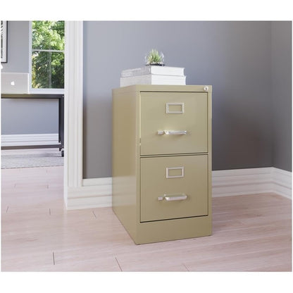 Scranton & Co 2-Drawer Vertical Metal Filing Cabinet, 22" Deep, Letter Width, Beige Finish, Lockable Commercial Office File Storage, Smooth Ball-Bearing Slides, Fully Assembled