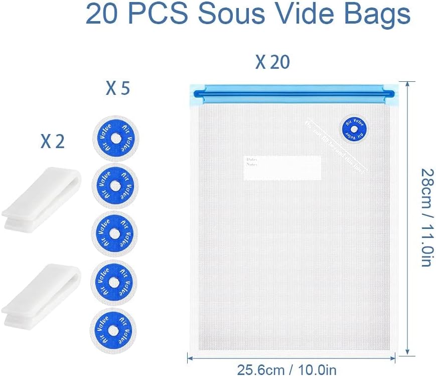 Sous Vide Bags Reusable 27Pcs, BPA Free Vacuum Sealer Bags for Sous Vide Cooking, 20Pcs Vacuum Zipper